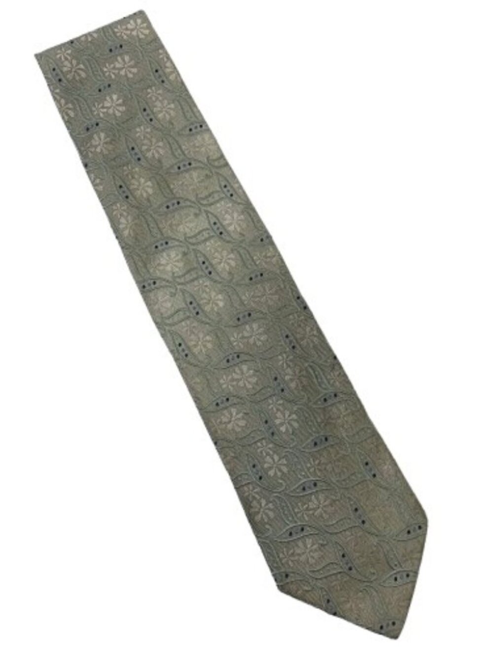 Ermenegildo Zegna Tie Sage Blue Silver Floral Paisley Silk Italy Textured Woven